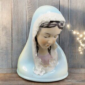 Vintage Lefton Porcelain Madonna Religious Figurine Hand Painted Japan W Sticker
